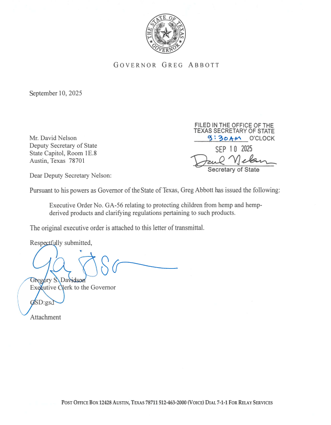 Governor Abbot Executive Order EO-56 page 1